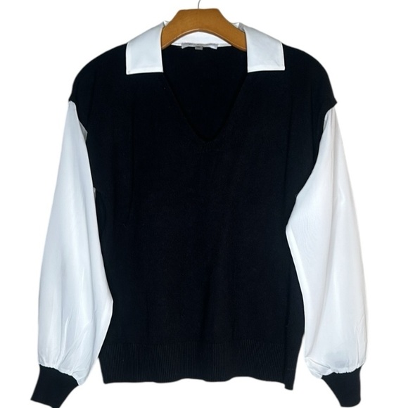 NWOT Sioni Sweater Vest Blouse Black White Size Small Classic Preppy Corporate - Picture 2 of 11
